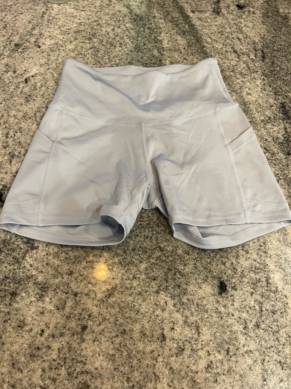 High-Rise Light Blue Women’s Bike Shorts with Side Pockets